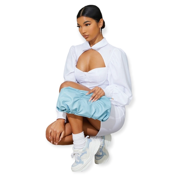 Dusky Blue Pleated Front Oversized Clutch Bag - Picture 2 of 4